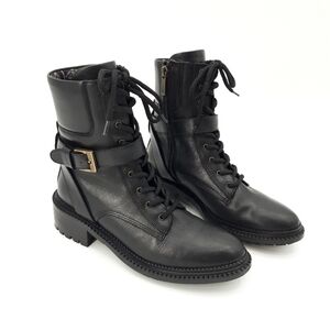 AQUATALIA | Octavia Weatherproof Calfskin Buckle Combat Boot in Black